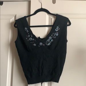 Black cropped sweater w/ embellishments new w/ tag